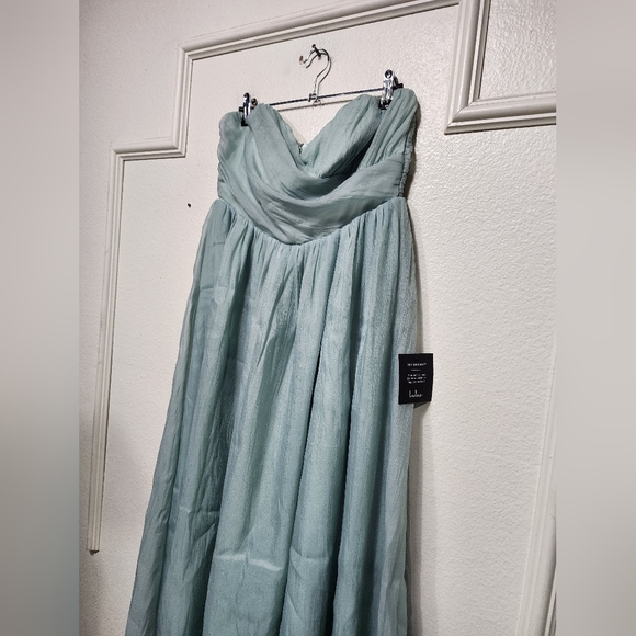 Lulus Fairytale Design Sage Green Organza Strapless A-Line Midi Dress L Wedding - Picture 7 of 9